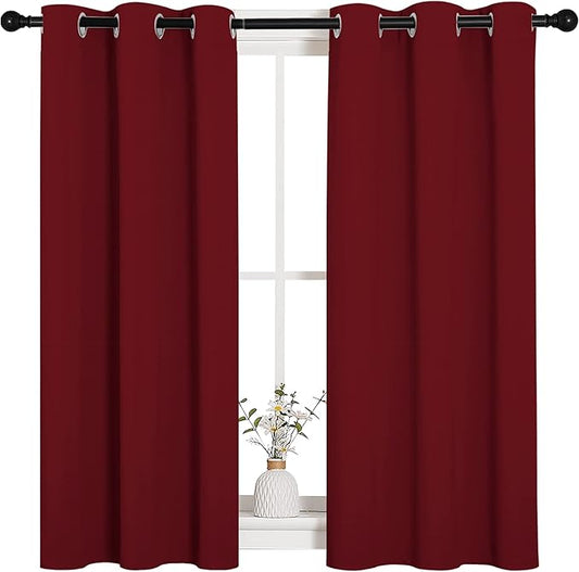 NICETOWN Christmas Window Curtains Blackout Drapes, Thermal Insulated Home Decorative Blackout Curtains/Draperies for Laundry Room (One Pair, 34 by 45-inch, Burgundy Red)