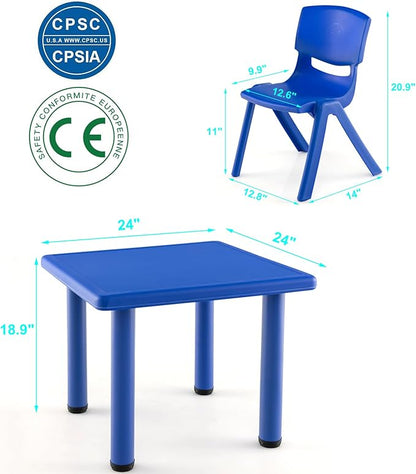 24" L x 24" W Kids Table and 4 Chairs Set, 1-8 Year Old Toddler Activity Craft Table for Toddlers Home, Nursery, Classrooms - Blue