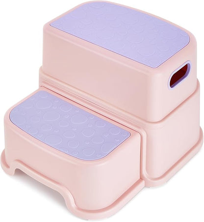 2 Step Stool for Kids, Anti-Slip Toddler Toilet Potty Training Stool with Handles, Two Step Stool for Bathroom, Kitchen, Bedroom, Living Room(Pink)