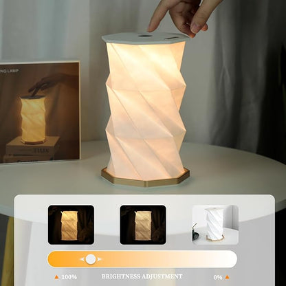 Bedside Table Lamp for Bedroom, Dimmable Touch Lamp USB C Charging Ports, Battery Operated Lamp, Rotating Folding Table Light, Folding Paper Lantern for Home, Office, Living Room (White)