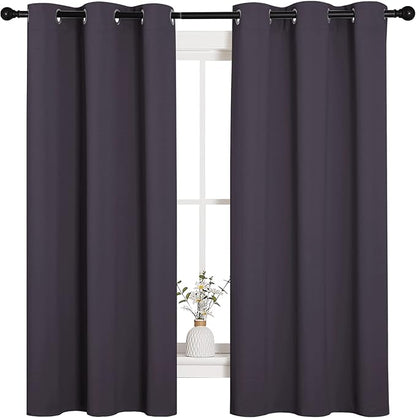 NICETOWN Small Window Blackout Curtains, Home Decoration Thermal Insulated Solid Ring Top Blackout Curtains/Drapes for Bedroom(Greyish Purple, Set of 2, 42 x 63 Inch)