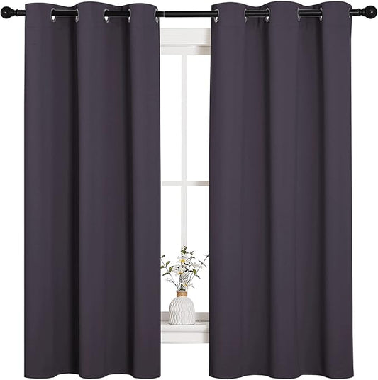 NICETOWN Small Window Blackout Curtains, Home Decoration Thermal Insulated Solid Ring Top Blackout Curtains/Drapes for Bedroom(Greyish Purple, Set of 2, 42 x 63 Inch)