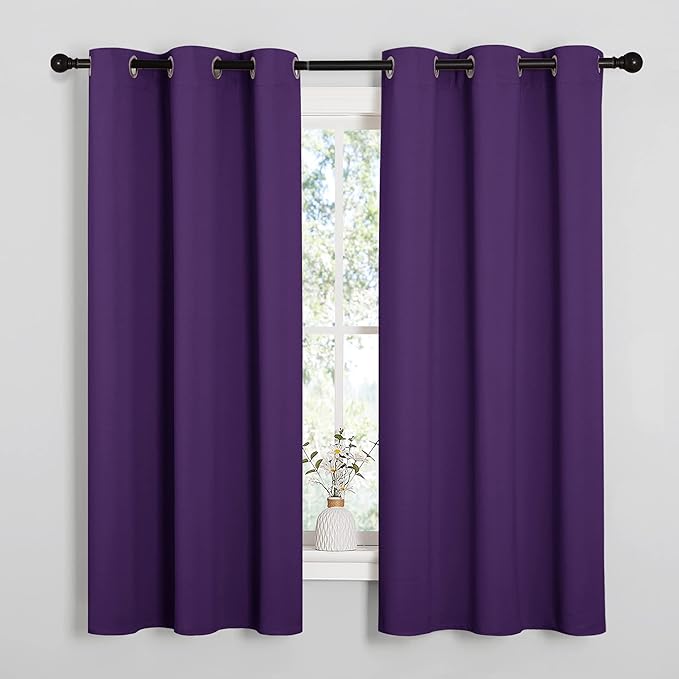 NICETOWN Triple Weave Home Decoration Thermal Insulated Solid Ring Top Blackout Curtains/Drapes for Bedroom(Set of 2, 42 x 63 Inch, Royal Purple)