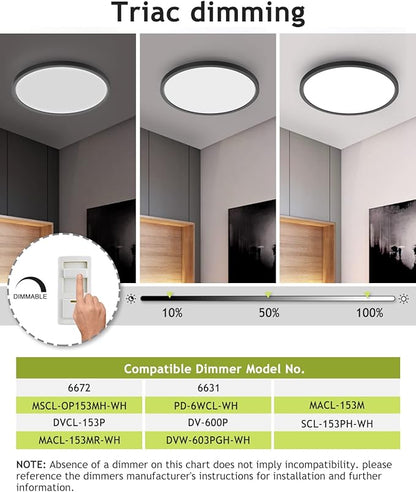 10PACK Flush Mount LED Ceiling Light Fixture Black, 12Inch 28Watt, Dimmable & 3000K-4500K-6000K 3 Color Selectable Ceiling Lamp 3200LM Low Profile Ceiling Light for Kitchen Bedroom Hallway Porch