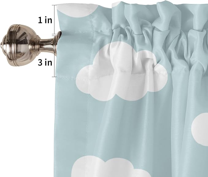 Valance Curtains for Kitchen Window, Blue White Cloud Cartoon Kids Rod Pocket Valances Window Treatments Short Curtains for Bedroom/Living Room,54" X 18" -1 Panel,