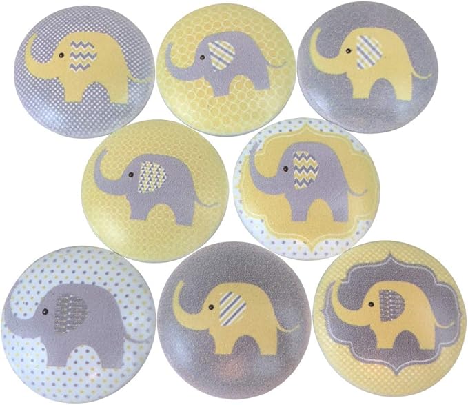 Twisted R Design Cabinet Knobs, Knobs for Kitchen Cabinets and Drawers, Matching Cabinet Knobs and Pulls, 1.5" Round Dresser Knobs (Set of 8 Nursery - Yellow Elephant)