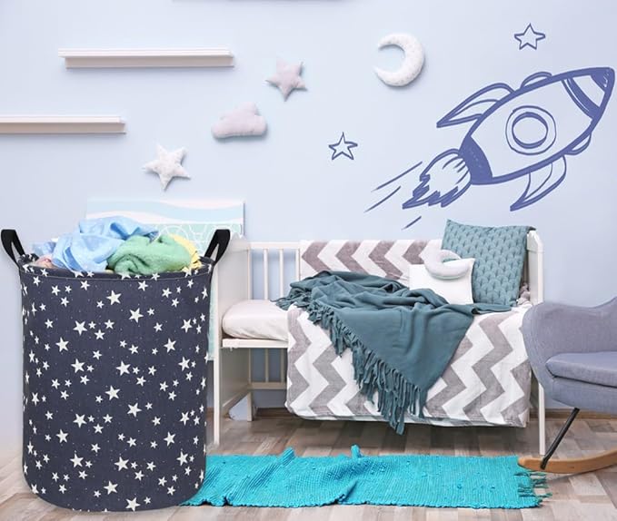 Star Laundry Hamper,Kids Laundry Basket CollapsibleBoys and Girls Storage Baskets for Home Decor,Office,Toy Organizer,(Blue Star)