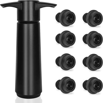 Philorn Wine Saver Pump with 8 Vacuum Stoppers, Wine Stopper, Wine Preserver, Wine Pump and Wine Vacuum Stopper, Reusable Bottle Sealer Keeps Wine Fresh for Kitchen Office Home Party, Black