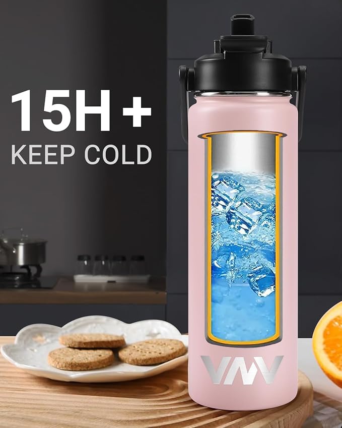 VNV 24 Oz Insulated Water Bottle, Stainless Steel Vacuum Double Wall Insulated Thermos, Leak Proof Travel Mug with Straw Lid, for Home and Outdoor