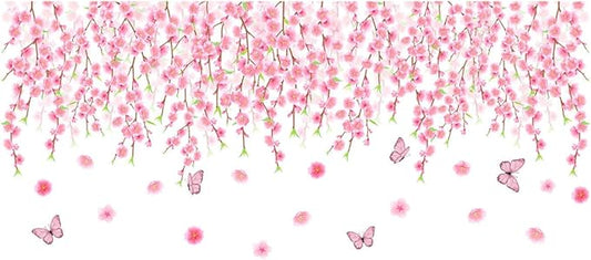 Pink Flower and Butterfly Wall Stickers - Elegant Home Decor