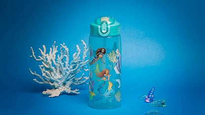 Zak Designs Disney The Little Mermaid 2023 Kids Water Bottle For School or Travel, 25oz, Durable Plastic, with Pop-Up Antimicrobial Spout and Cover, Handle, and Leak-Proof (Ariel and Sisters)