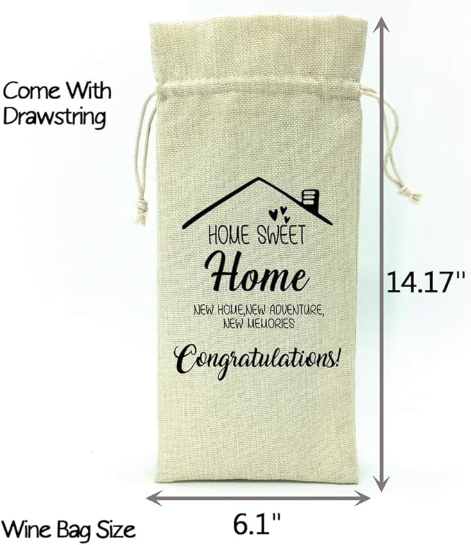 Yangcan0507 Housewarming Gifts,First New Home House Homeowner Gifts for Men, Women, mom,dad,Daughter,Son, Friends, Coworkers,Sweet Home, New Home,New Adventure,New Memories,Wine Bag