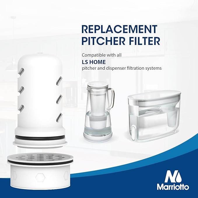 MARRIOTTO Water Filter Replacement for LS Home Dispenser 18 Cup/Glass Pitcher 7 Cup/Plastic Pitcher 10 Cup/Plastic Pitcher 7 Cup, 2 Membrane Micro Filter and 4 Activated Carbon + Ion Exchange Filter