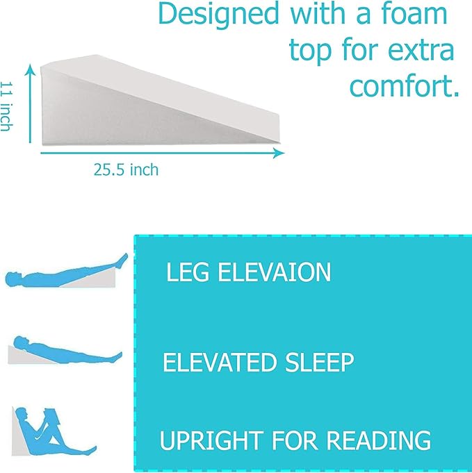 Zutan 24-Inch Bed Wedge Pillow Foam Incline for Neck Pain, Headaches, Multi-Purpose, Comfortable, Legs and Back Support for Acid Reflux, Increases Blood Flow, Promotes Breathing, White