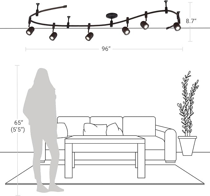 Catalina Lighting 96" 6-Light Integrated LED Flex Track Spotlight Ceiling Light, Oil Rubbed Bronze, for Kitchen, Living Room, Home Lighting