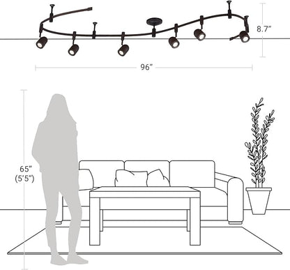 Catalina Lighting 96" 6-Light Integrated LED Flex Track Spotlight Ceiling Light, Oil Rubbed Bronze, for Kitchen, Living Room, Home Lighting