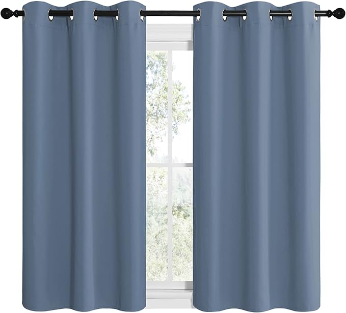 NICETOWN Home Fashion Thermal Insulated Solid Grommet Blackout Window Treatment Curtain Panels for Loft, Cafe (Stone Blue, 1 Pair, 42 inches Wide by 48 inches Long)