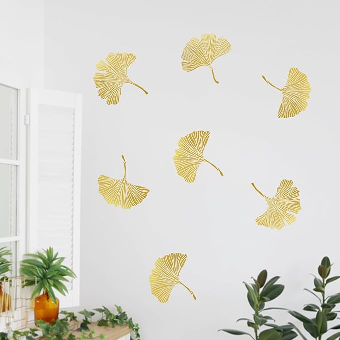 Mfault Gold Leaves Wall Decals Stickers, Ginkgo Leaf Botanical Living Room Decorations Bedroom Art, Plant Home Kitchen Bathroom Decor