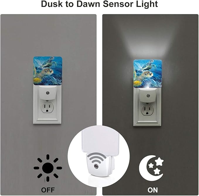 Sea Turtle Night Light for Kids Boys Plug into Wall Led Nightlight with Dusk to Dawn Sensor Compact Lamp Bedroom Bathroom Nursery Hallway Stairs Kitchen Home Decor