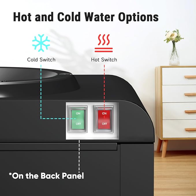 PUREPLUS Top Loading Water Cooler Dispenser, Water Cooler for 3 or 5 Gallon Bottles, Hot & Cold Water, 3 Temperature Settings with Child Safety Lock, Removable Drip Tray for Home, Office, & More