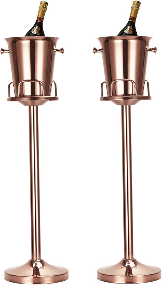 Champagne Bucket with Stand,Ice Bucket with Stand Stainless Steel Bucket Wine Chiller On Stand 12Lb Hammered Tall Ice Bucket Stand for Party Bar Ktv Bbq Home,3ft (rose gold, 2 packs)