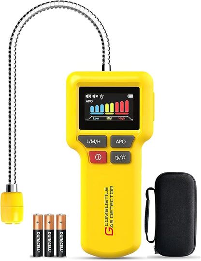 Natural Gas Detector, Aprvtio ALD-30 Gas Leak Detector with Audible & Visual Alarm, Portable Methane Propane Gas Detector for Home and RV, Probe with LED Light, Includes Battery x3 & Storage Bag