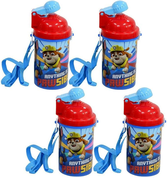 Zak Designs [4-Pack Paw Patrol Kids 12oz Pop-up Lid Canteen Water Bottles with Carrying Strap