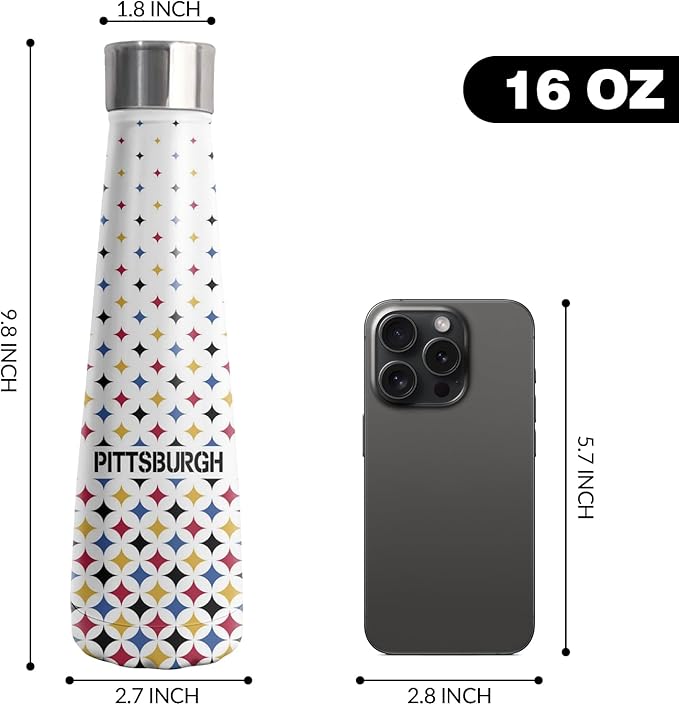 16oz Pittsburgh New Cola Bottle Insulated Water Bottle Stainless Steel Thermos Cup, Reusable Water Bottles Leak Proof Metal Sports Water Bottle