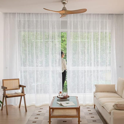 Windows Embroider-Spray Sheer White Curtains 84 Inches Length 2 Panels Voile Light Filtering Sheer Curtains Panel Basic Rod Pocket Sheer for Bedroom Living Room Children Room Kitchen Yard