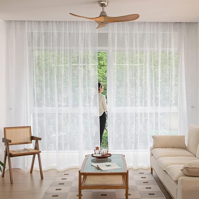 Windows Embroider-Spray Sheer White Curtains 63 Inches Length 2 Panels Voile Light Filtering Sheer Curtains Panel Basic Rod Pocket Sheer for Bedroom Living Room Children Room Kitchen Yard