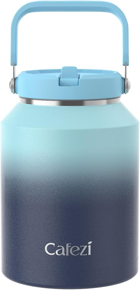 Water Bottle 64 oz, Stainless Steel Water Bottles with Flip Straw and Top Handle, Leak Proof Flip, No Sweat, Iced for 34 Hours, Vacuum Insulated Water Jug for Home, Outdoors, Car