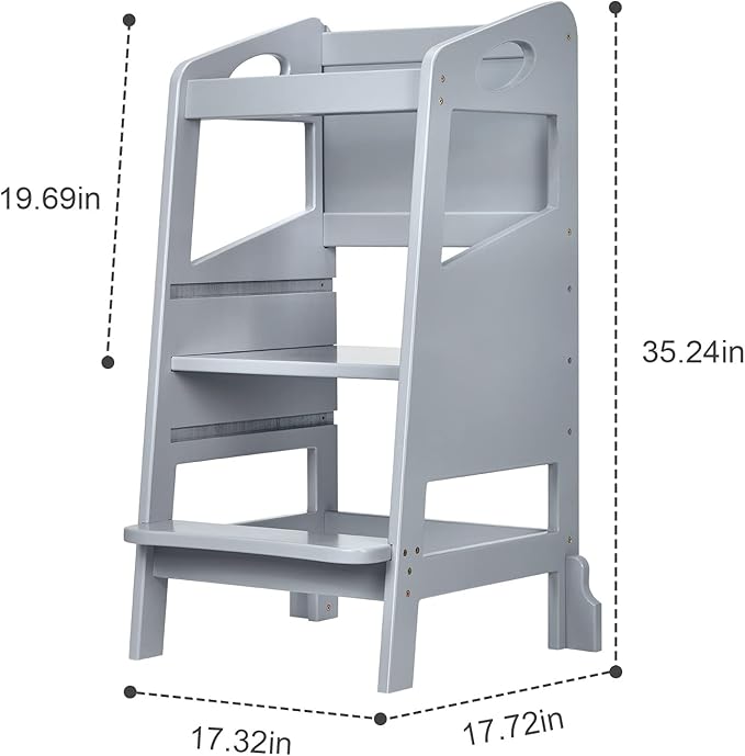 Toddler Kitchen Stool Helper, RONIPIC Toddler Standing Tower with Safety Rail, Kids Wooden Kitchen Step Stool, 3 Heights Adjustable Toddler Tower for Kitchen Counter & Sink, Chalkboard, Anti-Slip