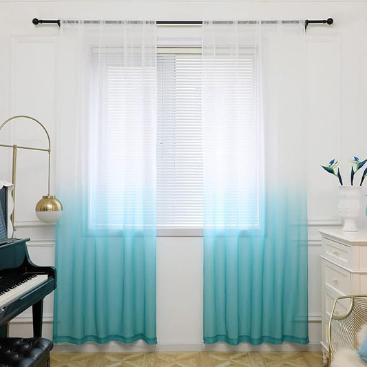 Windows Gradient Sheer Curtains 72 Inches Length 2 Panels Voile Light Filtering Sheer Curtains Panel Basic Rod Pocket for Bedroom Living Room Children Room Kitchen Yard