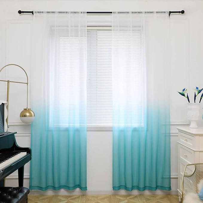 Windows Gradient Sheer Curtains 63 Inches Length 2 Panels Voile Light Filtering Sheer Curtains Panel Basic Rod Pocket for Bedroom Living Room Children Room Kitchen Yard