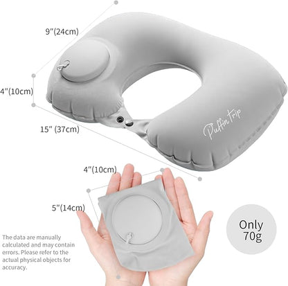 Ultralight Inflatable Travel Pillow Neck Pillow Press to Inflate Compressible Lumbar Support while Camp Travel Cars Office Home Grey