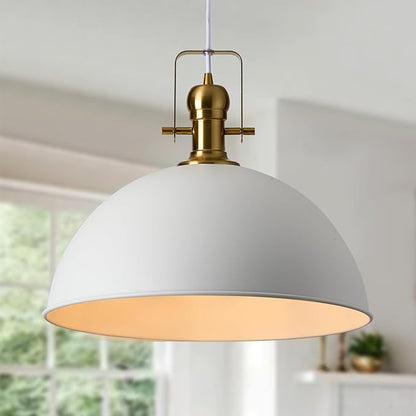 18 Inch White Farmhouse Pendant Lights Large Pendant Lights for Kitchen Island Industrial Adjustable Height Vintage Big Dome Hanging Light Fixtures for Barn, Dining Room