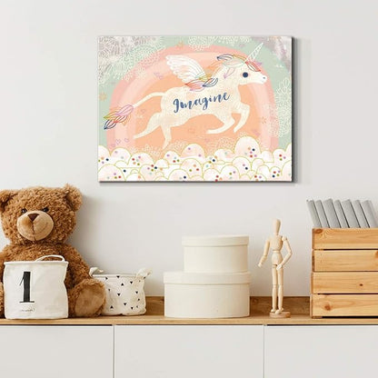 Renditions Gallery Canvas Figurative Wall Art Home Paintings & Prints Imaginative Innocent Unicorn Modern Abstract Vibrant Fantasy Decorations for Bedroom Office Kitchen - 12"x18" LT33