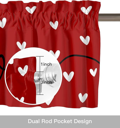 Vandarllin Valentines Day Hearts Valances Kitchen Curtains for Windows, Valentines Decor LOVE Rod Pocket Valances Red White Short Curtains for Bedroom/Living Room,54" X 18" -1 Panel