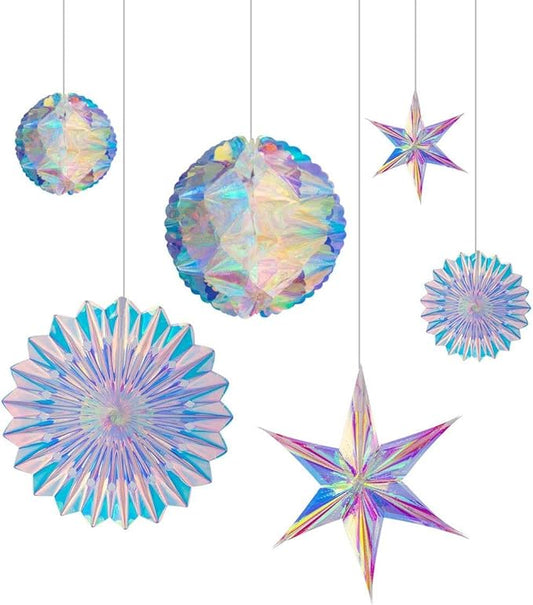 BTSD-home Iridescent Party Decorations with Hanging Honeycomb Ball Decorative Paper Fan Snowflake Garlands Birthday Wedding Christmas Disco Party Supplies