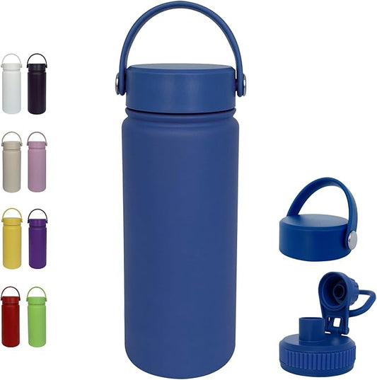 18oz Insulated Water Bottle ，Stainless Steel Sports Water Cup Flask with 2 Lids, Wide Mouth Travel Thermal Mug,Outdoor Sports Bottle（Dark Blue）