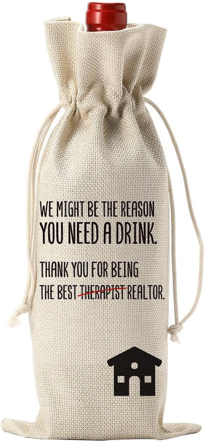 YUANHAO Realtor Wine Bag Thank You Gifts for Realtor Appreciation Gifts for Realtor Real Estate Agent Wine Bag Gifts for Realtors at Closing