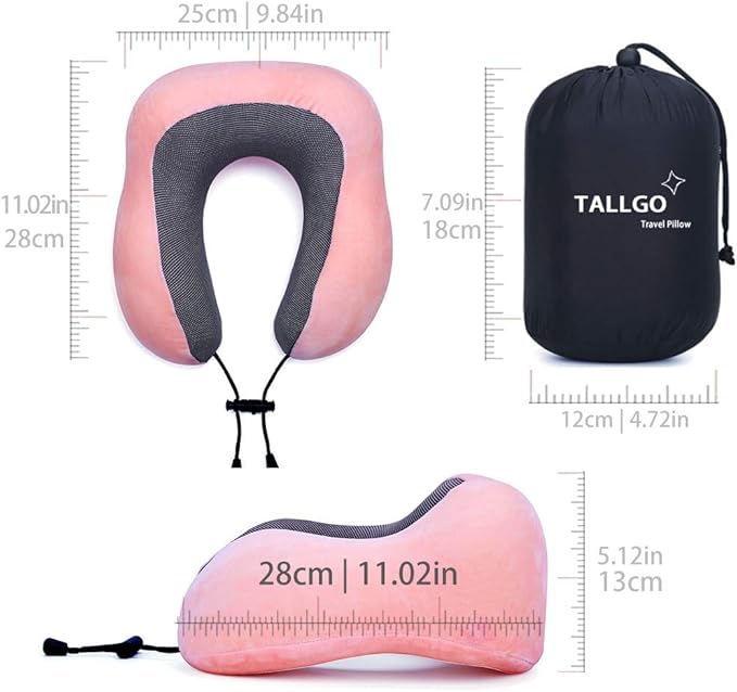 Travel Pillow, Best Memory Foam Neck Pillow Head Support Soft Pillow for Sleeping Rest, Airplane Car & Home Use (Pink)