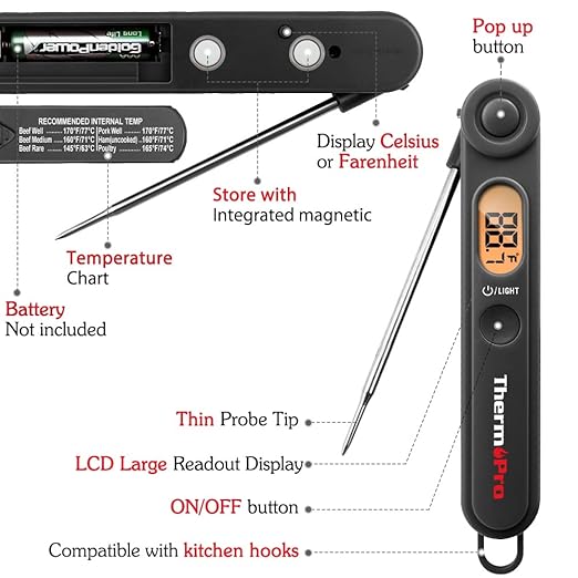 ThermoPro Digital Meat Thermometer for Cooking Instant Read Food Thermometer with Probe and Backlight for Oil Deep Fry Smoker BBQ Grill Kitchen Candy