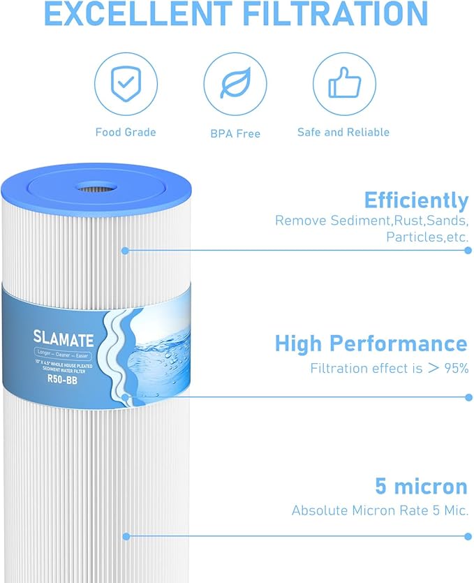 10" x 4.5" Whole House Pleated Sediment Water Filter Replacement Compatible with GE FXHSC, Culligan R50-BBSA, Pentek R50-BB, DuPont WFHDC3001, American Plumber W50PEHD, GXWH40L, 4 Pack