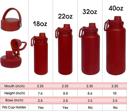 18oz Insulated Water Bottle ，Stainless Steel Sports Water Cup Flask with 2 Lids, Wide Mouth Travel Thermal Mug,Outdoor Sports Bottle（Deep red）