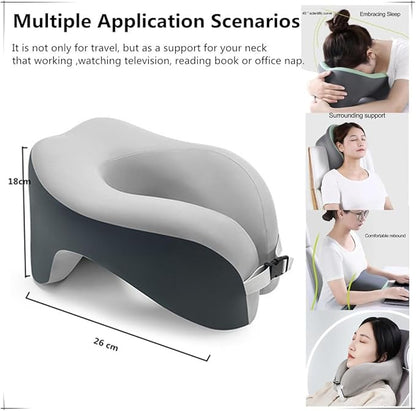 All-Round Head Support Neck Pillow,Memory Foam Travel Neck Pillow for Long Flights, Travel Pillow Comfortable and Breathable is for Car, Train, Bus Trip,Home and office Use (Grey)