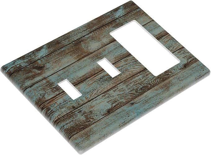 Vintage Green Wood Texture Combo 2 Toggle 1 Rocker Light Switch Wall Plate Cover Decorative 3-Gang for Electrical Outlets Room Bathroom Bedroom Home Kitchen One Decora Receptacle 4.5" x 6.38"