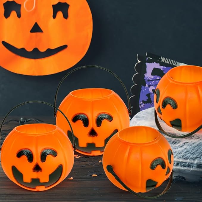 10 Pcs Halloween Candy Bucket Plastic Mini Candy Pumpkin Bucket Pumpkin Candy Bucket with Handle Trick or Treat Bucket for Halloween Party Decorations Supplies, 2.7in