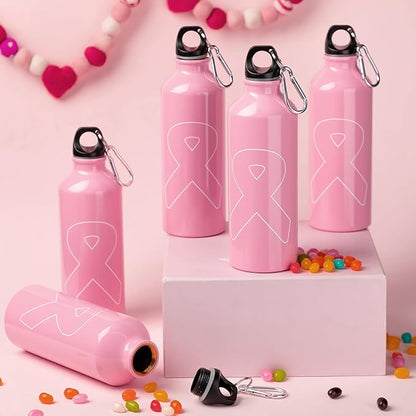 12 Pieces Breast Cancer Awareness Gifts Aluminum Water Bottles Pink Ribbon Breast Cancer Gift for Women Leak Proof Lightweight Portable Bottles for Marathon Running (Classic Style,20 oz)