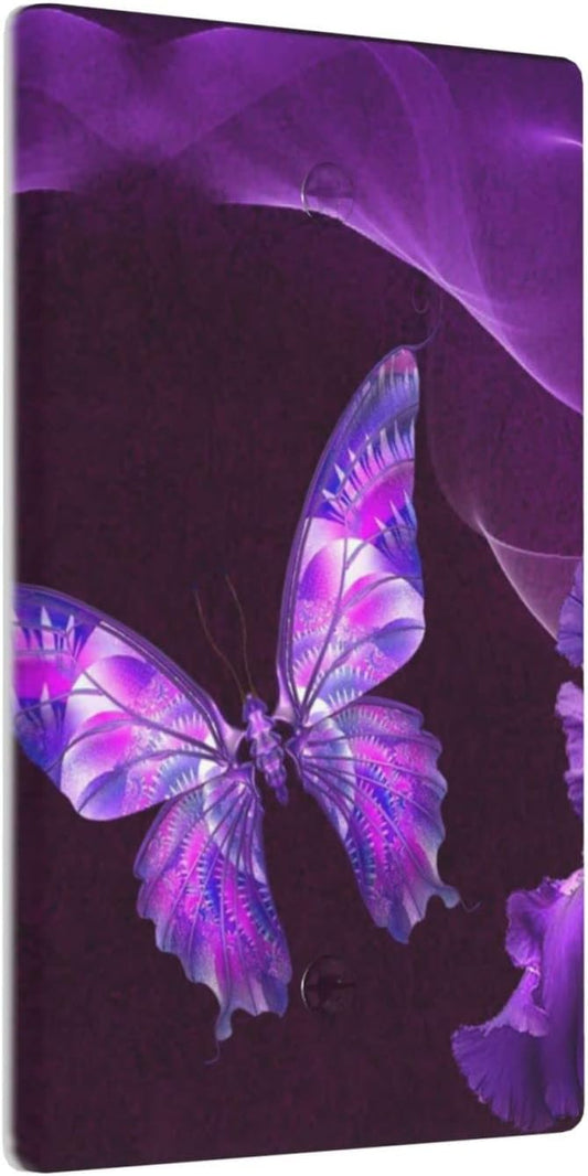 Purple Butterfly Flower Single Blank Switch Wall Plate Cover Outlets Decorative 1-Gang for Electrical Girls Room Bathroom Bedroom Home Kitchen One Receptacle Polycarbonate Power Gear 4.5" x 2.76"